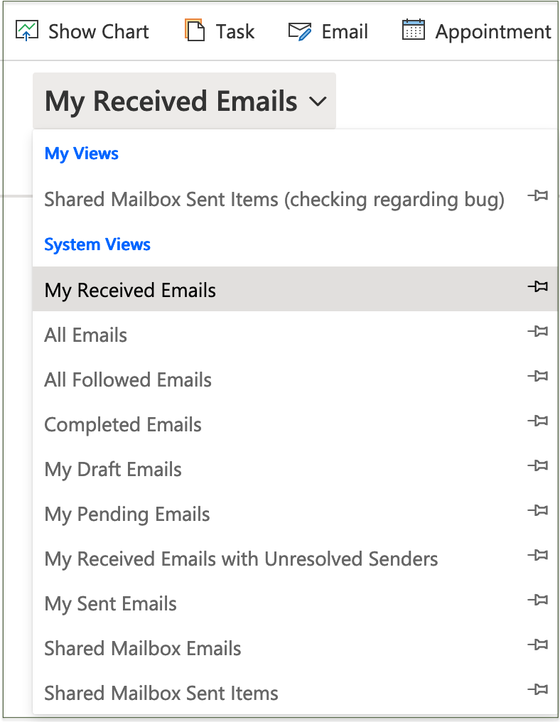 emails list dropdown